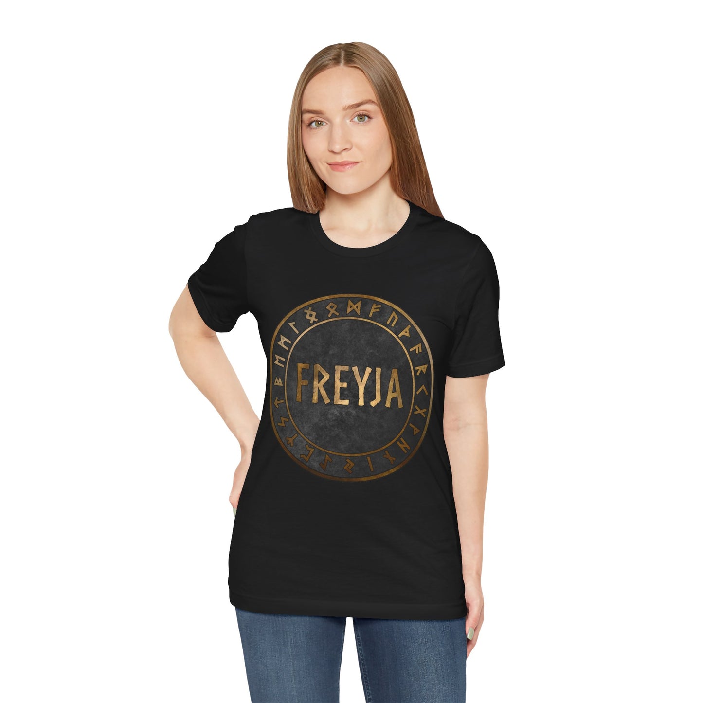 Freyja Norse Goddess with Viking Runes T-Shirt