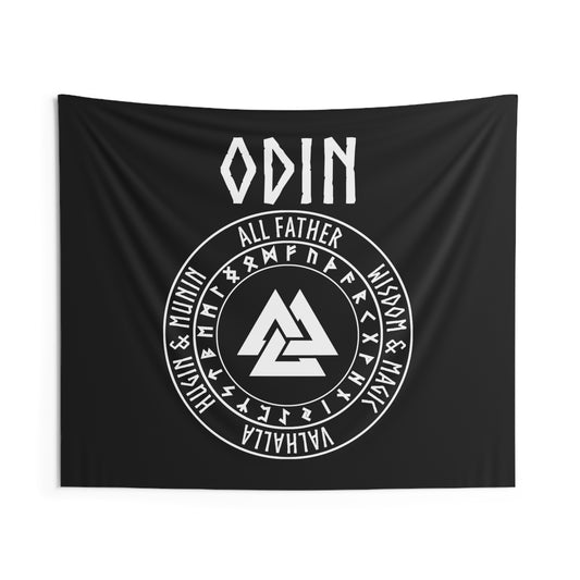 Odin Aesir Viking God Valknut with Runes Indoor Wall Tapestry 60" x 50"