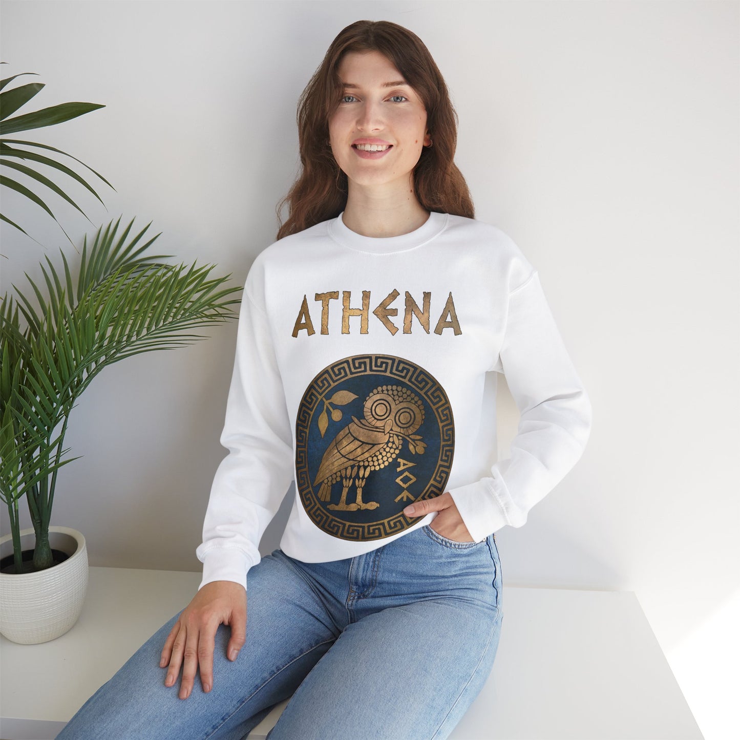 Athena Greek Goddess of Wisdom and War Ancient Athenian Owl Symbol Unisex Heavy Blend™ Crewneck Sweatshirt