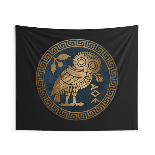 Athens Athenian Owl Symbol of Greek Goddess Athena Indoor Wall Tapestry 60" x 50"