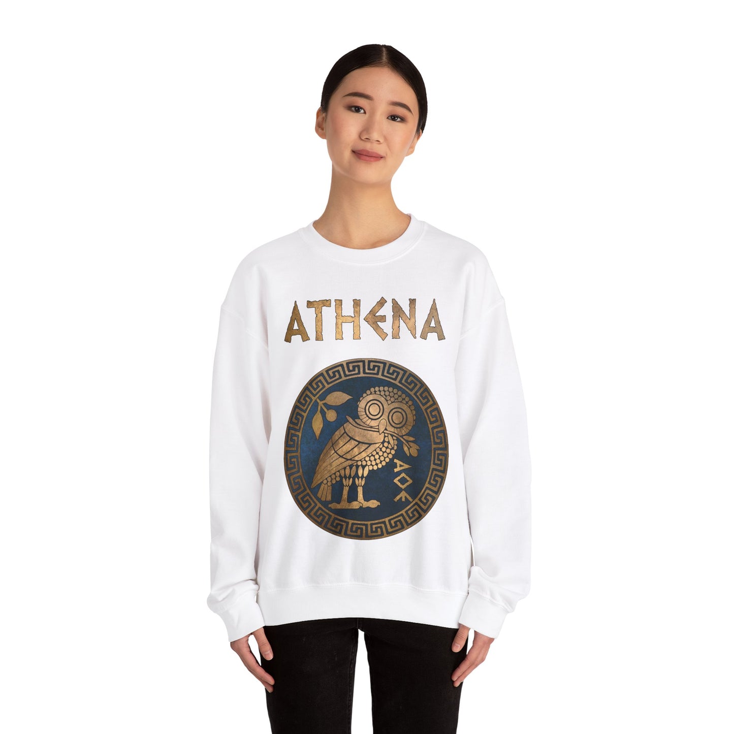 Athena Greek Goddess of Wisdom and War Ancient Athenian Owl Symbol Unisex Heavy Blend™ Crewneck Sweatshirt