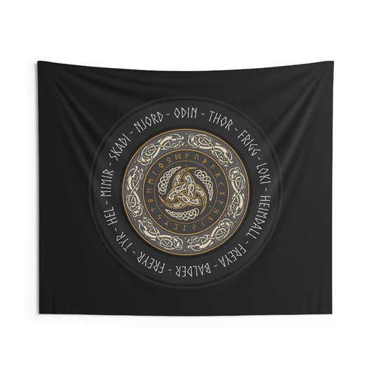 Norse Gods - Viking Gods and Goddesses -  Horns of Odin Symbol Indoor Wall Tapestry 60" x 50"