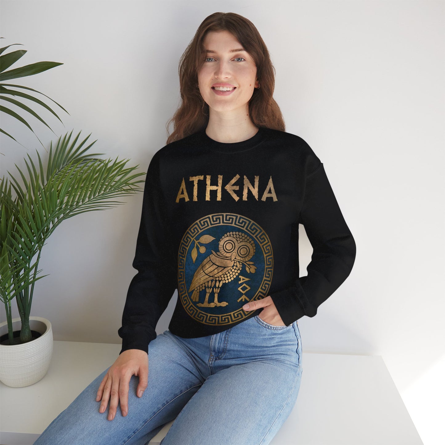 Athena Greek Goddess of Wisdom and War Ancient Athenian Owl Symbol Unisex Heavy Blend™ Crewneck Sweatshirt