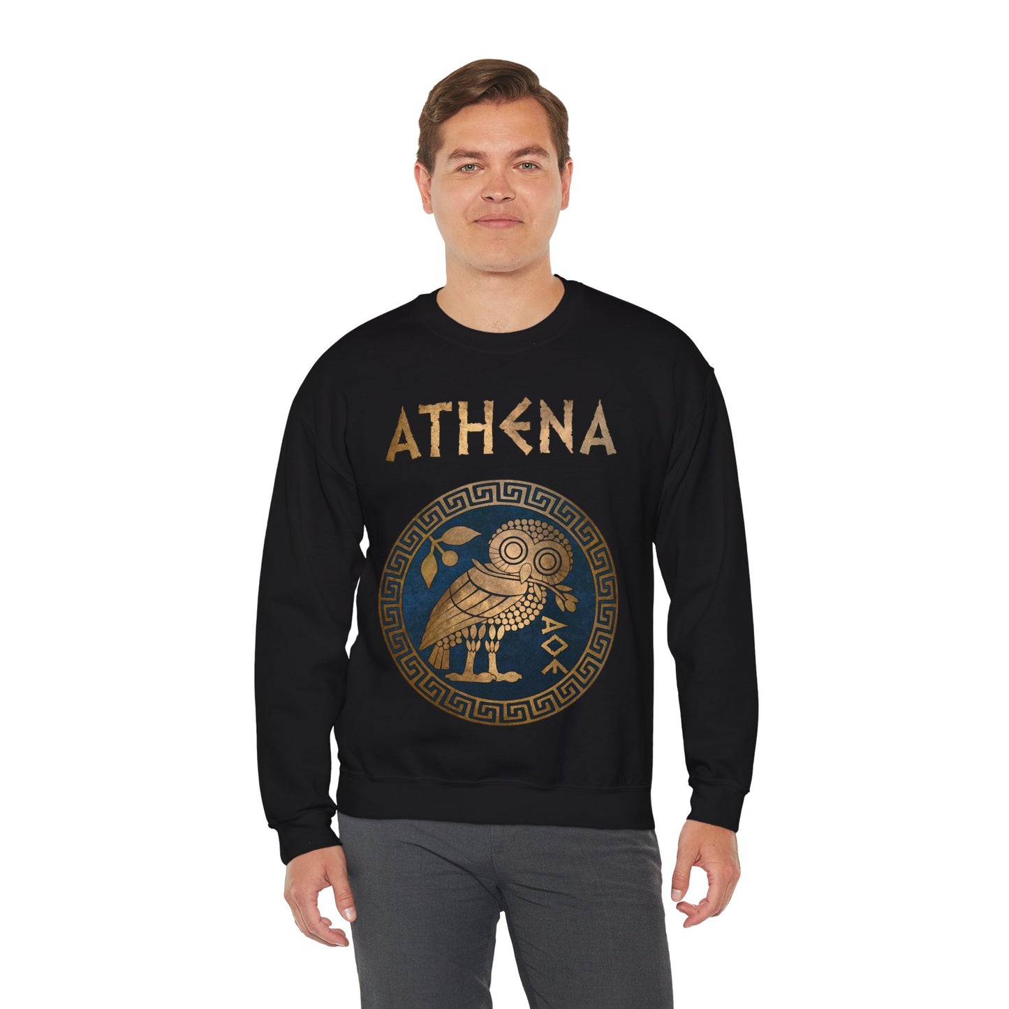 Athena Greek Goddess of Wisdom and War Ancient Athenian Owl Symbol Unisex Heavy Blend™ Crewneck Sweatshirt