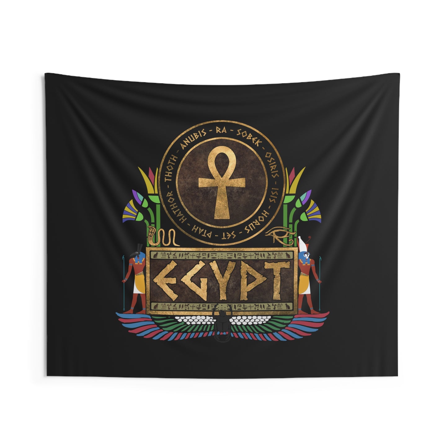 Ancient Egypt - Horus and Set Rival Gods of Egypt - Egyptian Gods Ankh  Indoor Wall Tapestry 60" x 50"