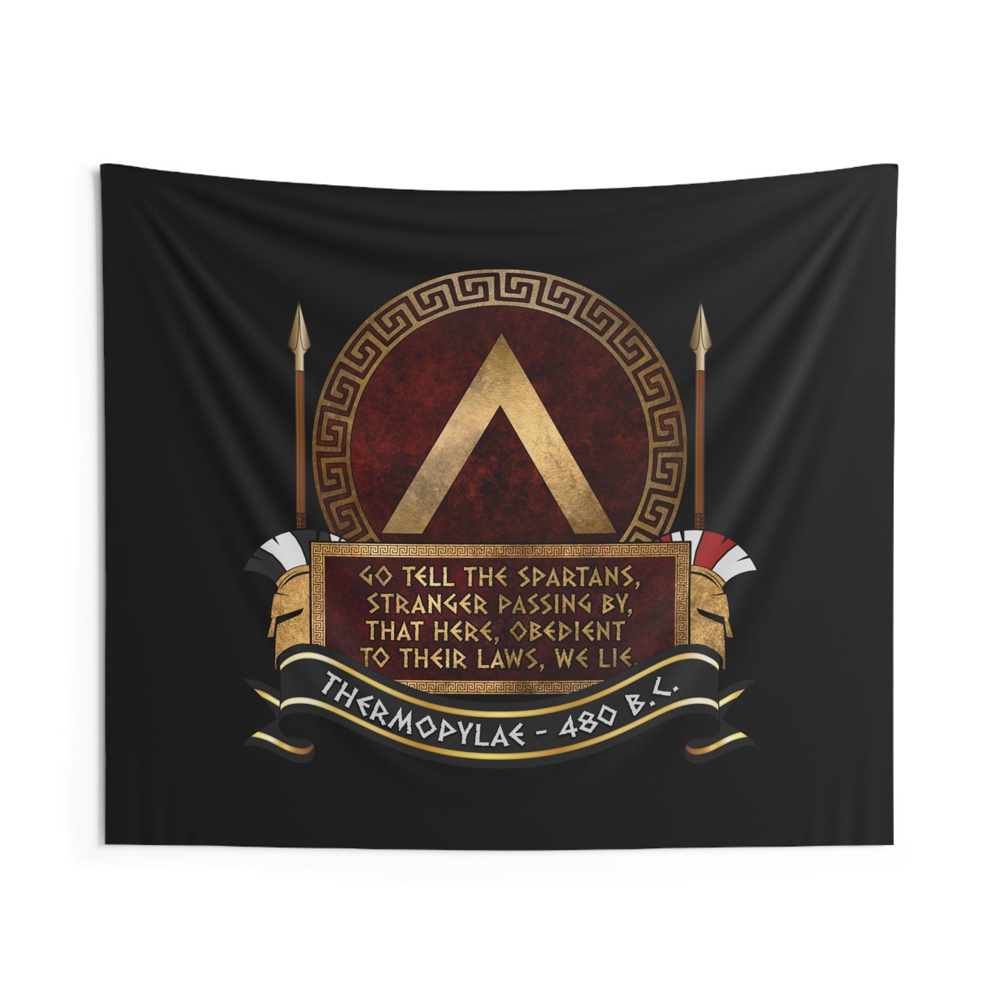 Battle of Thermopylae Epitaph - Sparta Tribute - Spartan Shield Indoor Wall Tapestry 60" x 50"