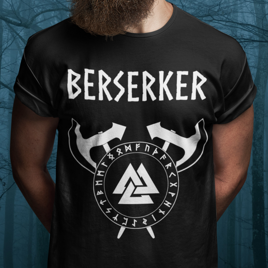 Viking Berserker - Axes with Norse Runes - Viking Valknut T-shirt