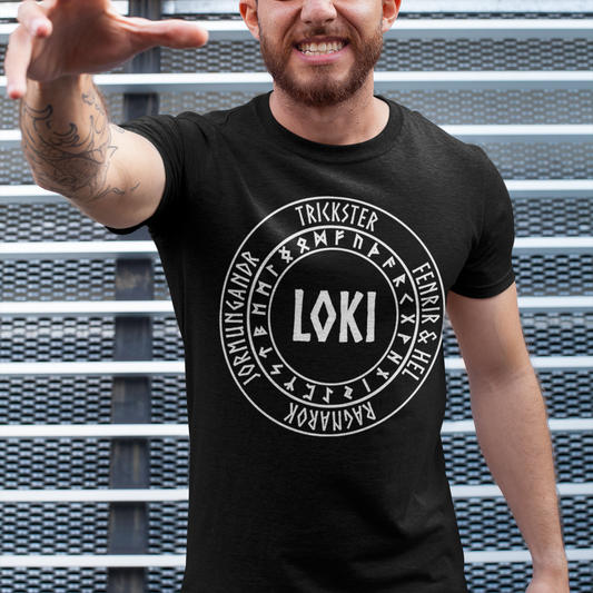 Loki Norse God with Futhark Runes T-shirt