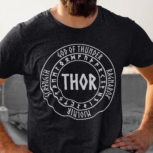 Thor Norse God with Futhark Runes T-shirt