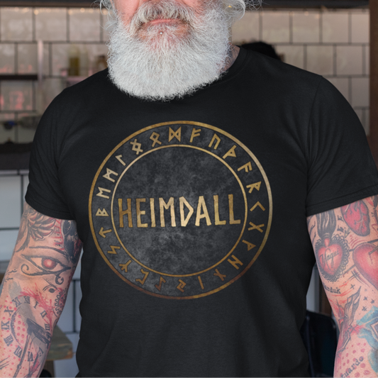 Heimdall Norse God with Viking Runes T-Shirt