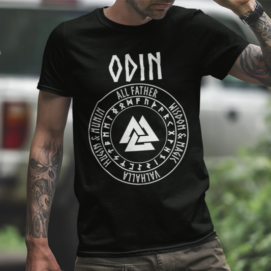 Odin Norse God with Futhark Runes T-shirt